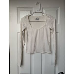 Hollister Long Sleeve Square Neck Blouse Women's Small White Ribbed Basic